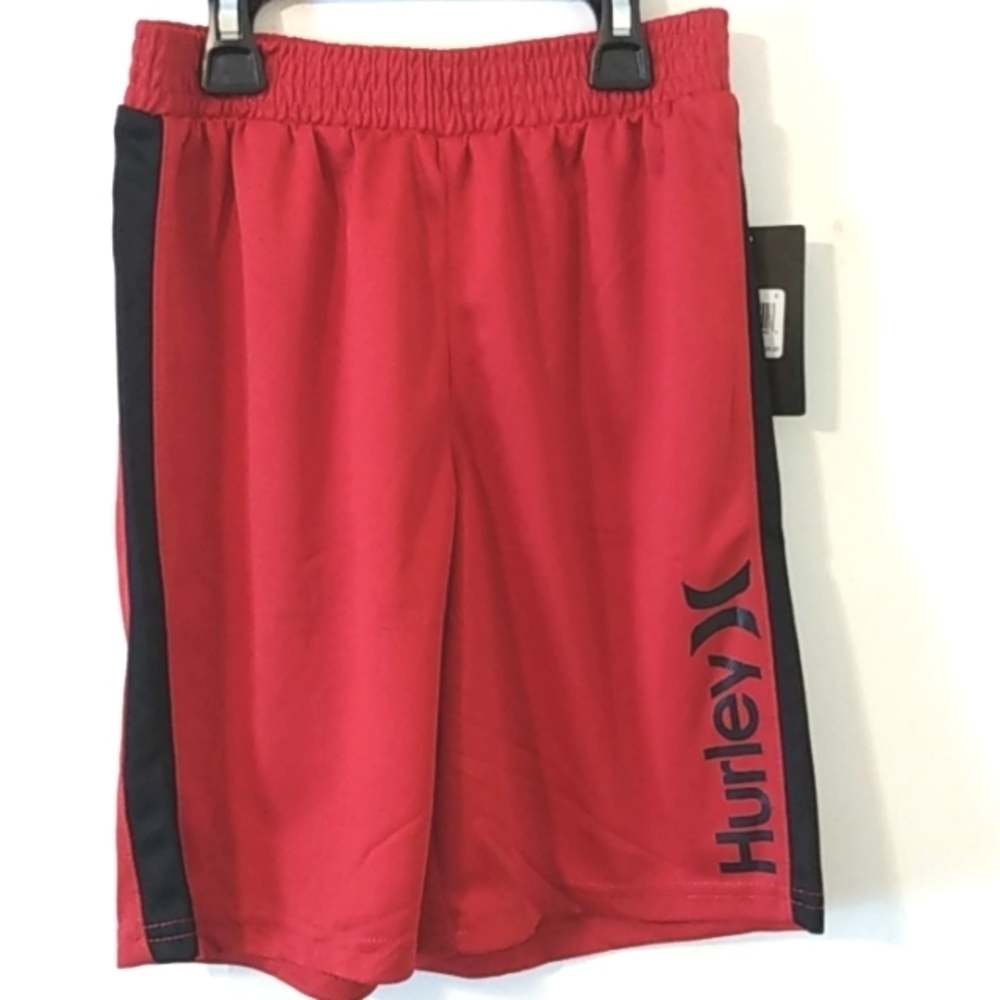 HURLEY BOYS RED BLACK BASKETBALL SKATEBOARD GYM SHORTS SIZE SMALL NWT
